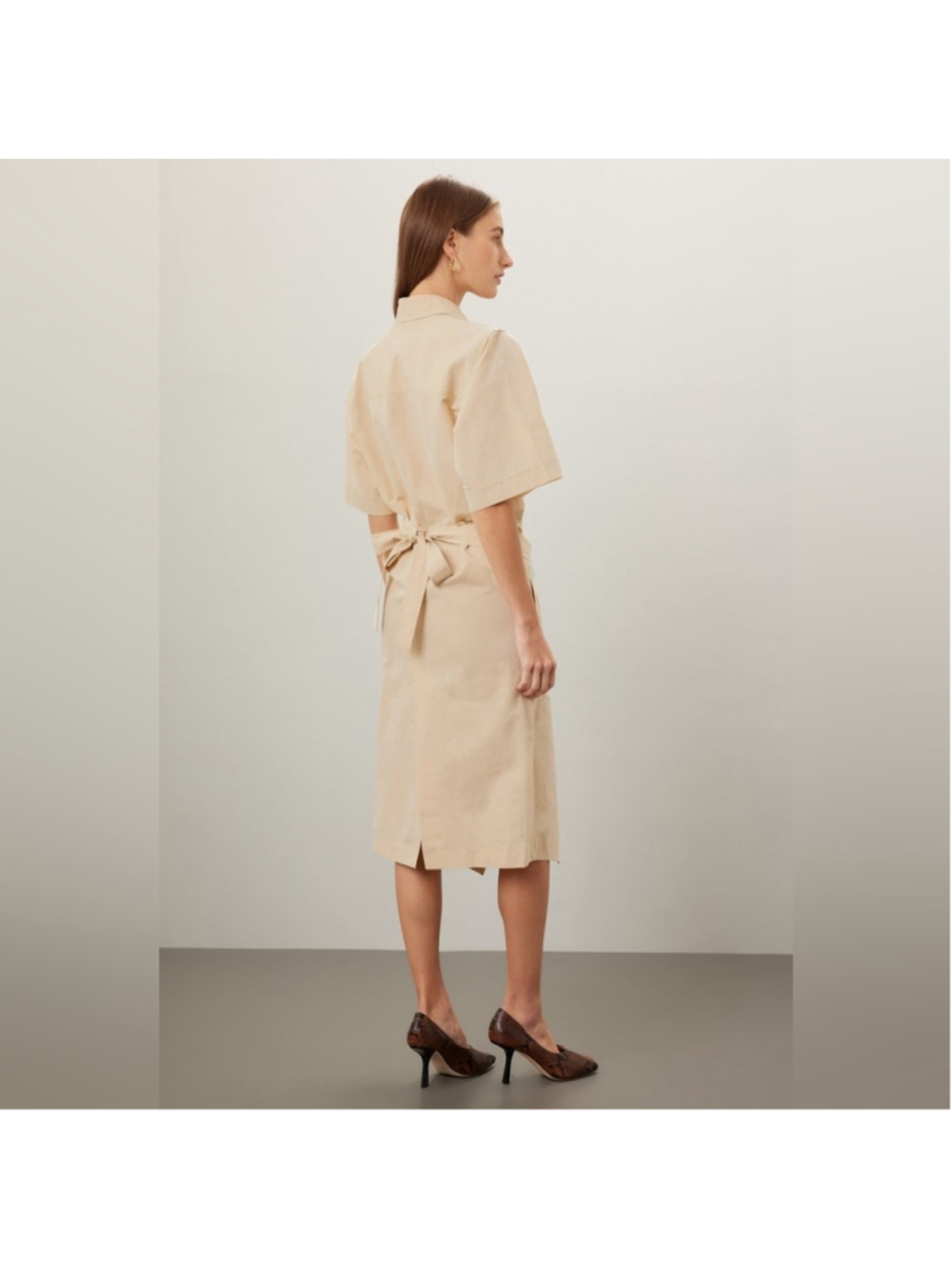 Petar Petrov Revenge Dress Resort 2024 Cotton Linen Tan Midi Sz 8 - Picture 4 of 16